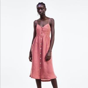 Zara Linen Button Front Midi Dress (tie back)
